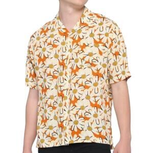 Massive‎ Daisy Print Button Down Shirt Orange Short Sleeve Medium